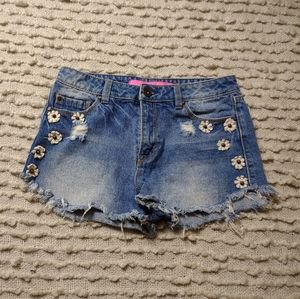 Shorts with embroidered studded flowers